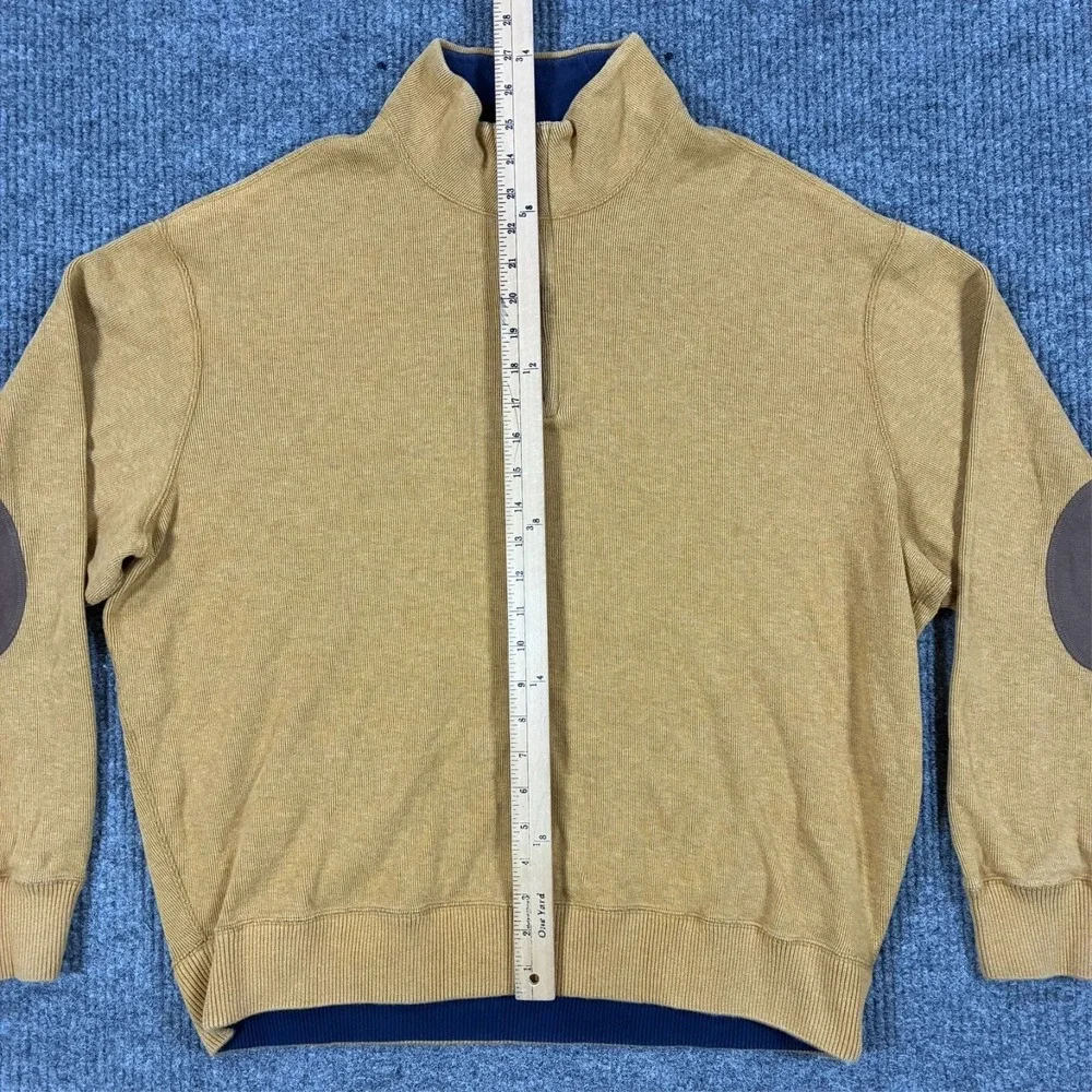 Cremieux Quarter Zip Sweater Mens Size XL Tan Elbow Patch Mock Neck Pullover